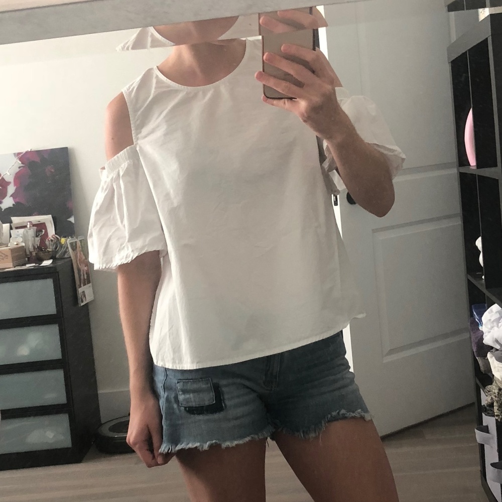 Soprano Cotton Poplin Cutout Blouse White Small - Picture 1 of 7